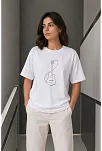 Kadın Minimal Gitar Baskılı Tişört T-shirt Yazlık Kısa Kol Bisiklet Yaka T-shirt  - Beyaz
