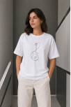 Kadın Minimal Gitar Baskılı Tişört T-shirt Yazlık Kısa Kol Bisiklet Yaka T-shirt  - Beyaz