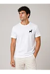 Erkek Minimal Geyik Logolu Tişört Bisiklet Yaka Kısa Kol Yazlık T-shirt - Beyaz