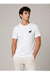 Erkek Minimal Geyik Logolu Tişört Bisiklet Yaka Kısa Kol Yazlık T-shirt - Beyaz