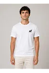 Erkek Minimal Geyik Logolu Tişört Bisiklet Yaka Kısa Kol Yazlık T-shirt - Beyaz