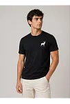 Erkek Minimal Geyik Logolu Tişört Bisiklet Yaka Kısa Kol Yazlık T-shirt - Siyah