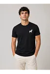 Erkek Minimal Geyik Logolu Tişört Bisiklet Yaka Kısa Kol Yazlık T-shirt - Siyah