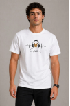 Erkek Müzik Temalı Baskılı Tişört Bisiklet Yaka Kısa Kol T-shirt - Beyaz