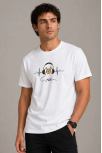 Erkek Müzik Temalı Baskılı Tişört Bisiklet Yaka Kısa Kol T-shirt - Beyaz