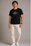 Erkek Müzik Temalı Baskılı Tişört Bisiklet Yaka Kısa Kol T-shirt - Siyah