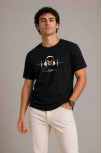 Erkek Müzik Temalı Baskılı Tişört Bisiklet Yaka Kısa Kol T-shirt - Siyah