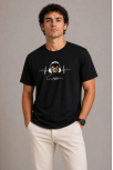 Erkek Müzik Temalı Baskılı Tişört Bisiklet Yaka Kısa Kol T-shirt - Siyah