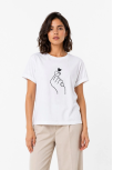 Kadın Kore Parmak Kalp Aşk Temalı Minimal Baskılı Tişört Yazlık Kısa Kol T-shirt  - Beyaz