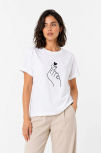 Kadın Kore Parmak Kalp Aşk Temalı Minimal Baskılı Tişört Yazlık Kısa Kol T-shirt  - Beyaz