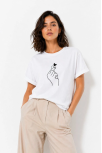 Kadın Kore Parmak Kalp Aşk Temalı Minimal Baskılı Tişört Yazlık Kısa Kol T-shirt  - Beyaz