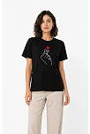 Kadın Kore Parmak Kalp Aşk Temalı Minimal Baskılı Tişört Yazlık Kısa Kol T-shirt - Siyah