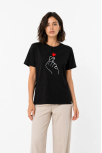 Kadın Kore Parmak Kalp Aşk Temalı Minimal Baskılı Tişört Yazlık Kısa Kol T-shirt - Siyah