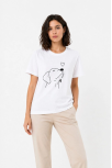 Kadın Köpek Figürlü Minimal Baskılı Tişört Kısa Kol Yazlık T-shirt - Beyaz