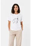Kadın Köpek Figürlü Minimal Baskılı Tişört Kısa Kol Yazlık T-shirt - Beyaz