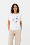 Kadın Köpek Figürlü Minimal Baskılı Tişört Kısa Kol Yazlık T-shirt - Beyaz