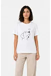 Kadın Köpek Figürlü Minimal Baskılı Tişört Kısa Kol Yazlık T-shirt - Beyaz
