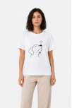 Kadın Köpek Figürlü Minimal Baskılı Tişört Kısa Kol Yazlık T-shirt - Beyaz