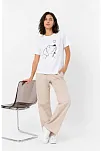 Kadın Köpek Figürlü Minimal Baskılı Tişört Kısa Kol Yazlık T-shirt - Beyaz