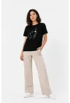 Kadın Köpek Figürlü Minimal Baskılı Tişört Kısa Kol Yazlık T-shirt - Siyah Kadın Köpek Figürlü Minimal Baskılı Tişört Kısa Kol Yazlık T-shirt - Siyah
