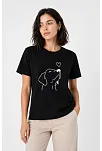 Kadın Köpek Figürlü Minimal Baskılı Tişört Kısa Kol Yazlık T-shirt - Siyah Kadın Köpek Figürlü Minimal Baskılı Tişört Kısa Kol Yazlık T-shirt - Siyah