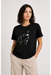 Kadın Köpek Figürlü Minimal Baskılı Tişört Kısa Kol Yazlık T-shirt - Siyah Kadın Köpek Figürlü Minimal Baskılı Tişört Kısa Kol Yazlık T-shirt - Siyah