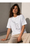 Kadın Minimal Kedi Çizim Baskılı Tişört Kısa Kol Yazlık T-shirt - Beyaz