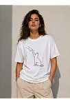 Kadın Minimal Kedi Çizim Baskılı Tişört Kısa Kol Yazlık T-shirt - Beyaz