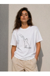Kadın Minimal Kedi Çizim Baskılı Tişört Kısa Kol Yazlık T-shirt - Beyaz