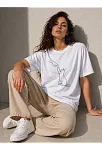 Kadın Minimal Kedi Çizim Baskılı Tişört Kısa Kol Yazlık T-shirt - Beyaz