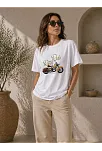 Kadın Motosiklet Baskılı Tişört Bisiklet Yaka Kısa Kol Yazlık T-shirt - Beyaz