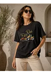 Kadın Motosiklet Baskılı Tişört Bisiklet Yaka Kısa Kol Yazlık T-shirt - Siyah