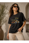 Kadın Motosiklet Baskılı Tişört Bisiklet Yaka Kısa Kol Yazlık T-shirt - Siyah