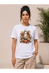 Kadın Balkabağı Hayalet Baskılı Tişört Kısa Kol Yazlık T-shirt - Beyaz
