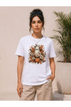 Kadın Balkabağı Hayalet Baskılı Tişört Kısa Kol Yazlık T-shirt - Beyaz
