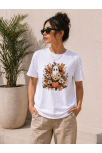 Kadın Balkabağı Hayalet Baskılı Tişört Kısa Kol Yazlık T-shirt - Beyaz