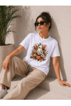 Kadın Balkabağı Hayalet Baskılı Tişört Kısa Kol Yazlık T-shirt - Beyaz