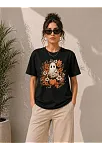 Kadın Balkabağı Hayalet Baskılı Tişört Kısa Kol Yazlık T-shirt - Siyah