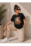 Kadın Balkabağı Hayalet Baskılı Tişört Kısa Kol Yazlık T-shirt - Siyah