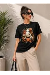 Kadın Balkabağı Hayalet Baskılı Tişört Kısa Kol Yazlık T-shirt - Siyah