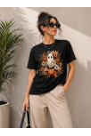 Kadın Balkabağı Hayalet Baskılı Tişört Kısa Kol Yazlık T-shirt - Siyah