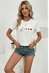Kadın Minimal Kalp İşaret Baskılı Tişört Kısa Kol Yazlık T-shirt - Beyaz Kadın Minimal Kalp İşaret Baskılı Tişört Kısa Kol Yazlık T-shirt - Beyaz