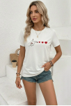 Kadın Minimal Kalp İşaret Baskılı Tişört Kısa Kol Yazlık T-shirt - Beyaz