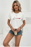 Kadın Minimal Kalp İşaret Baskılı Tişört Kısa Kol Yazlık T-shirt - Beyaz