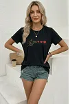 Kadın Minimal Kalp İşaret Baskılı Tişört Kısa Kol Yazlık T-shirt - Siyah Kadın Minimal Kalp İşaret Baskılı Tişört Kısa Kol Yazlık T-shirt - Siyah