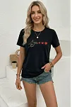 Kadın Minimal Kalp İşaret Baskılı Tişört Kısa Kol Yazlık T-shirt - Siyah Kadın Minimal Kalp İşaret Baskılı Tişört Kısa Kol Yazlık T-shirt - Siyah