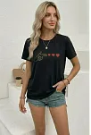 Kadın Minimal Kalp İşaret Baskılı Tişört Kısa Kol Yazlık T-shirt - Siyah Kadın Minimal Kalp İşaret Baskılı Tişört Kısa Kol Yazlık T-shirt - Siyah