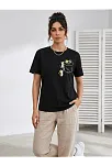 Kadın Sevimli Kedi Cep Baskılı Tişört Kısa Kol Yazlık T-shirt - Siyah Kadın Sevimli Kedi Cep Baskılı Tişört Kısa Kol Yazlık T-shirt - Siyah