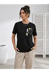 Kadın Sevimli Kedi Cep Baskılı Tişört Kısa Kol Yazlık T-shirt - Siyah Kadın Sevimli Kedi Cep Baskılı Tişört Kısa Kol Yazlık T-shirt - Siyah