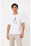 Erkek Kore Parmak Kalp Aşk Temalı Minimal Baskılı Tişört Yazlık Kısa Kol T-shirt - Beyaz